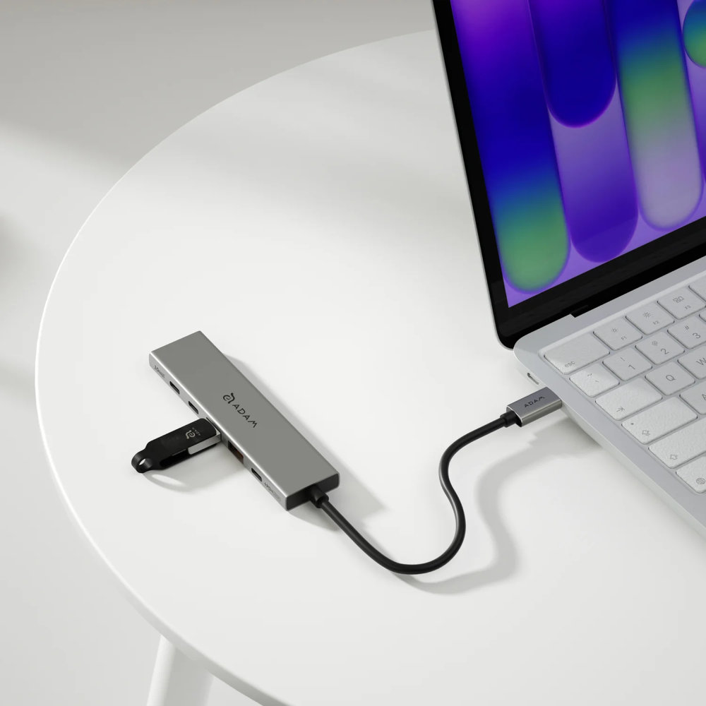 Adam Elements DE06, smukły kompaktowy hub USB-C do laptopa i tabletu, Gray (szary)